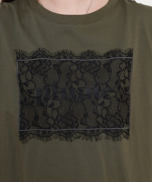 EGLANTINE(エグランティーヌ)の「EGLANTINE フロントレースロゴカットソー 半袖(Tシャツ/カットソー・レディース・カーキ/チャコールグレー/ブラック/オフホワイト・38)」の17枚目の写真