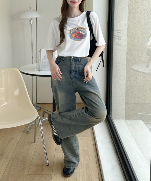 Ada.（エイダ）の「ヴィンテージ ライク フルーツ ロゴ 半袖 Tシャツ（Tシャツ/カットソー・レディース・ライトグレー/ホワイト/チャコール/アイボリー・FREE）」の7枚目の写真