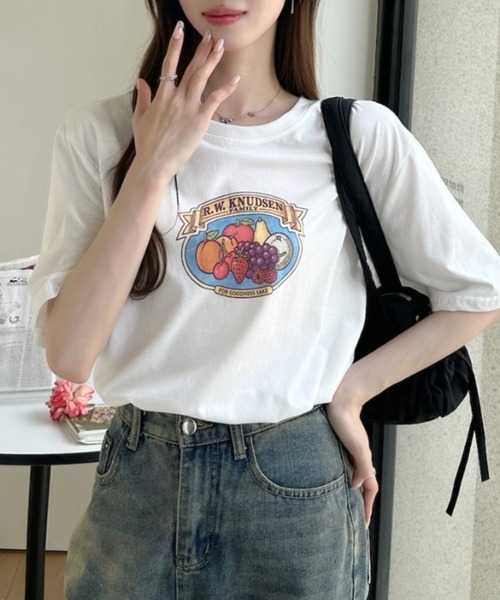 Ada.（エイダ）の「ヴィンテージ ライク フルーツ ロゴ 半袖 Tシャツ（Tシャツ/カットソー・レディース・ライトグレー/ホワイト/チャコール/アイボリー・FREE）」の9枚目の写真