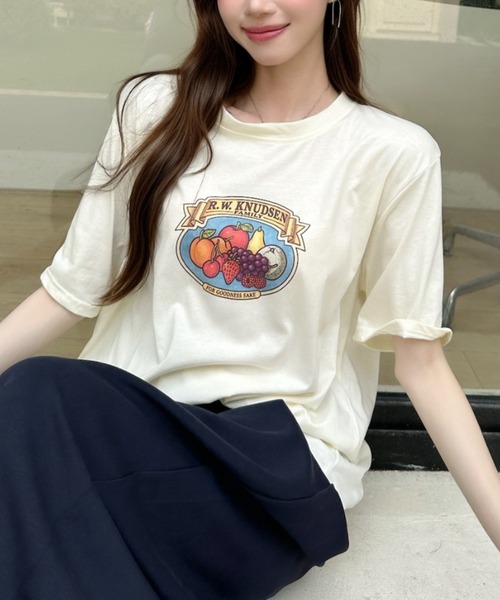 Ada.（エイダ）の「ヴィンテージ ライク フルーツ ロゴ 半袖 Tシャツ（Tシャツ/カットソー・レディース・ライトグレー/ホワイト/チャコール/アイボリー・FREE）」の13枚目の写真