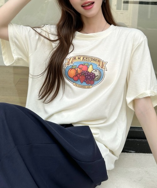 Ada.（エイダ）の「ヴィンテージ ライク フルーツ ロゴ 半袖 Tシャツ（Tシャツ/カットソー・レディース・ライトグレー/ホワイト/チャコール/アイボリー・FREE）」の14枚目の写真
