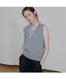 Deep v-neck knit vest [FRSP06NT04]_Gray