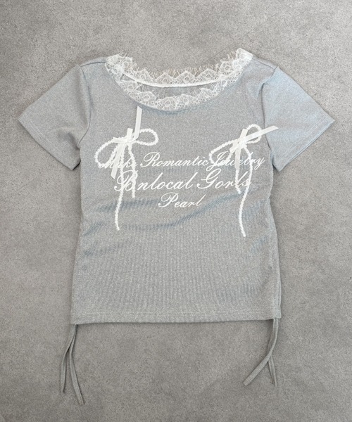 SHEPP(シープ)の「リボンシャーリングボートネック半袖ロゴTシャツ(Tシャツ/カットソー・レディース・グレー・F)」の15枚目の写真