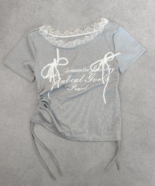 SHEPP(シープ)の「リボンシャーリングボートネック半袖ロゴTシャツ(Tシャツ/カットソー・レディース・グレー・F)」の16枚目の写真