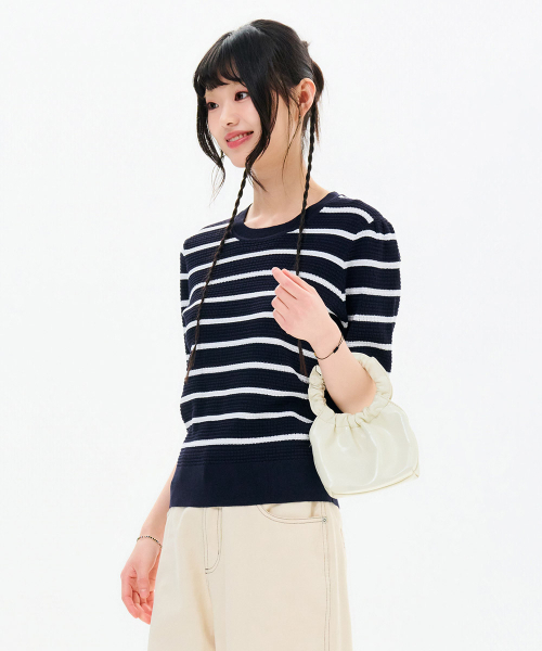 CHASECULT（チェイスカルト）の「レディースストライプ半袖サマーニット-FBRG5673D04（ニット/セーター・レディース・ネイビー・85/90）」の2枚目の写真