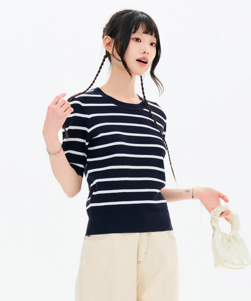 CHASECULT（チェイスカルト）の「レディースストライプ半袖サマーニット-FBRG5673D04（ニット/セーター・レディース・ネイビー・85/90）」の3枚目の写真