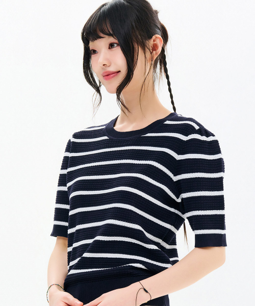 CHASECULT（チェイスカルト）の「レディースストライプ半袖サマーニット-FBRG5673D04（ニット/セーター・レディース・ネイビー・85/90）」の5枚目の写真