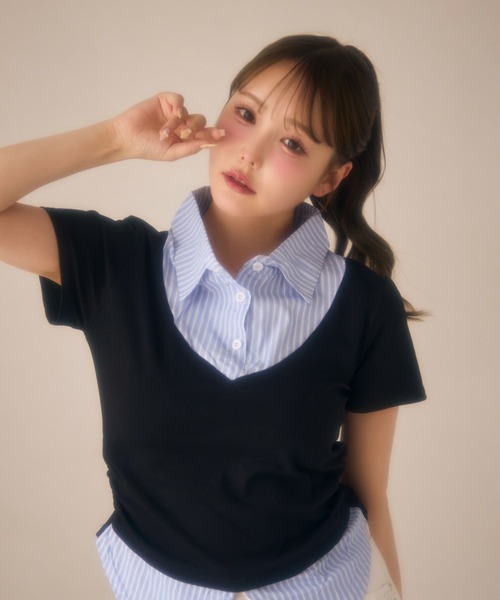 miune（ミューヌ）の「ストライプシャツドッキングカットソー（Tシャツ/カットソー・レディース・ブラック/ネイビー/グレー・FREE）」の10枚目の写真