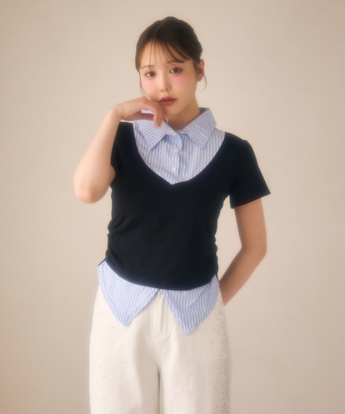 miune（ミューヌ）の「ストライプシャツドッキングカットソー（Tシャツ/カットソー・レディース・ブラック/ネイビー/グレー・FREE）」の12枚目の写真
