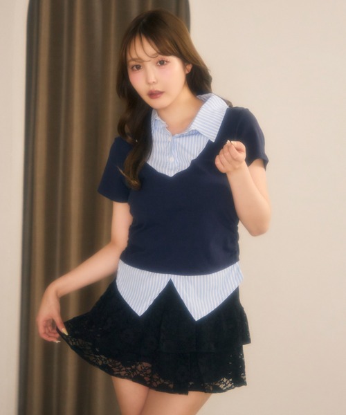 miune（ミューヌ）の「ストライプシャツドッキングカットソー（Tシャツ/カットソー・レディース・ブラック/ネイビー/グレー・FREE）」の15枚目の写真