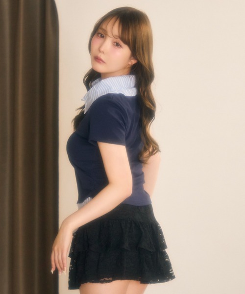miune（ミューヌ）の「ストライプシャツドッキングカットソー（Tシャツ/カットソー・レディース・ブラック/ネイビー/グレー・FREE）」の16枚目の写真