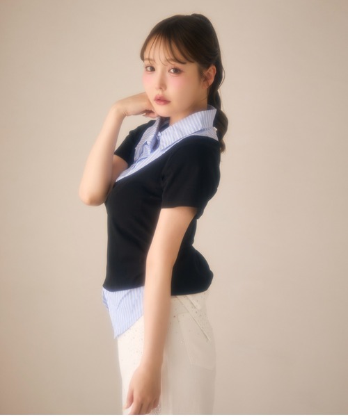 miune（ミューヌ）の「ストライプシャツドッキングカットソー（Tシャツ/カットソー・レディース・ブラック/ネイビー/グレー・FREE）」の8枚目の写真