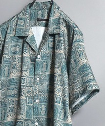 Printed Georgette Short-Sleeve Shirt / ジョーゼット総柄オープンカラーシャツ 〈ストレッチ/接触冷感/吸汗速乾/UVカット〉メンズ アロハシャツ 開襟シャツ ハワイアンシャツ 半袖