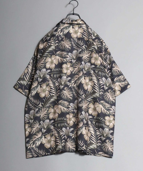 ANPAS（アンパス）の「Printed Georgette Short-Sleeve Shirt / ジョーゼット総柄オープンカラーシャツ 〈ストレッチ/接触冷感/吸汗速乾/UVカット〉メンズ アロハシャツ 開襟シャツ ハワイアンシャツ 半袖（シャツ/ブラウス・メンズ・ブラウン系1/グリーン系1/ブラック系2/ベージュ系1/ネイビー系1/グレー系1/ブラック系1・M/LL/L）」の12枚目の写真