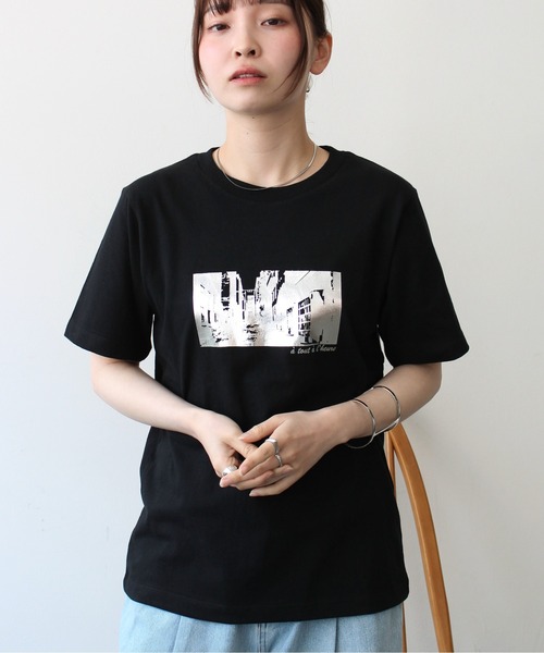 Meli rich(メリーリッチ)の「箔プリントコンパクト風景Tシャツ(Tシャツ/カットソー・レディース・ブラック/オフホワイト・FREE)」の13枚目の写真