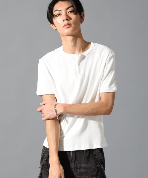 LAND MUSEUM（ランドミュージアム）の「LAND MUSEUM／スリムヘンリーネックＴ（Tシャツ/カットソー・メンズ・ブラック/ホワイト・LARGE/MEDIUM）」の22枚目の写真