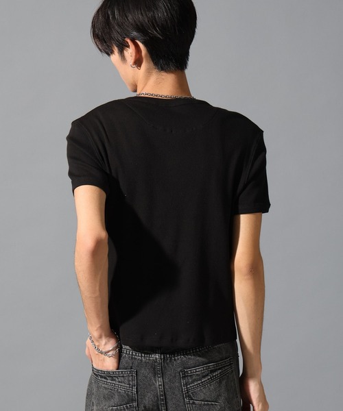 LAND MUSEUM（ランドミュージアム）の「LAND MUSEUM／スリムヘンリーネックＴ（Tシャツ/カットソー・メンズ・ブラック/ホワイト・LARGE/MEDIUM）」の7枚目の写真