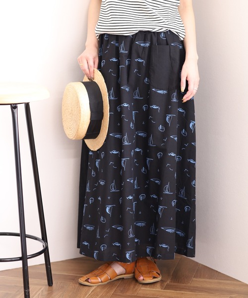 Emago(イマゴ)の「EMAGO ヨット刺繍スカート(スカート・レディース・パープル/グレー/ブラック・FREE)」の2枚目の写真