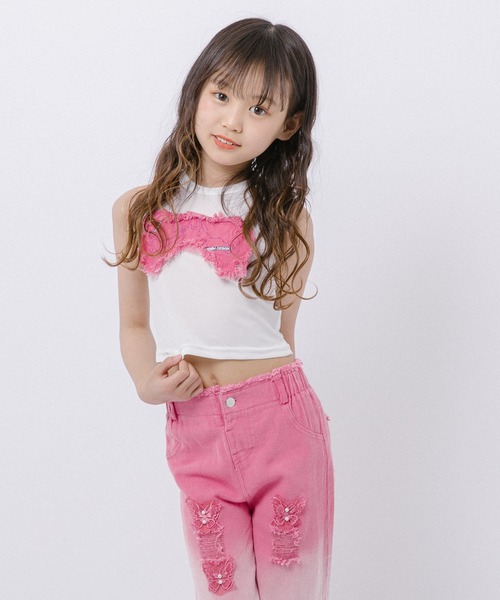 URBAN CHERRY(アーバンチェリー)の「【2点セット】バタフライデザインタンクトップ+グラデーションダメージデニムパンツ(タンクトップ・キッズ・パープル/ピンク/ブルー・110cm/120cm/130cm/140cm/150cm/160cm)」の20枚目の写真