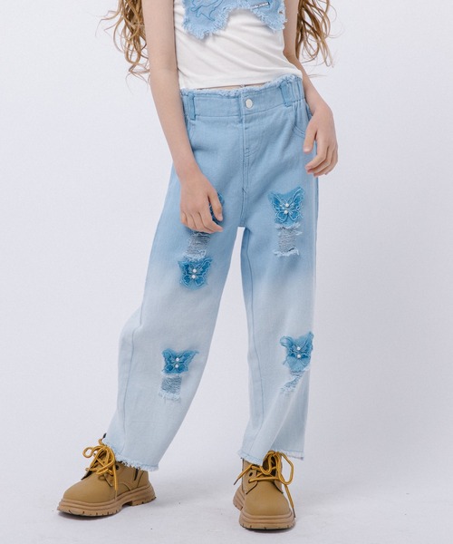URBAN CHERRY(アーバンチェリー)の「【2点セット】バタフライデザインタンクトップ+グラデーションダメージデニムパンツ(タンクトップ・キッズ・パープル/ピンク/ブルー・110cm/120cm/130cm/140cm/150cm/160cm)」の13枚目の写真