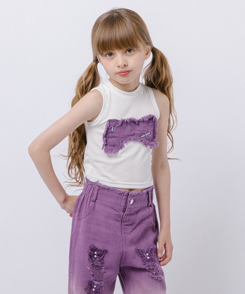 URBAN CHERRY(アーバンチェリー)の「【2点セット】バタフライデザインタンクトップ+グラデーションダメージデニムパンツ(タンクトップ・キッズ・パープル/ピンク/ブルー・110cm/120cm/130cm/140cm/150cm/160cm)」の14枚目の写真
