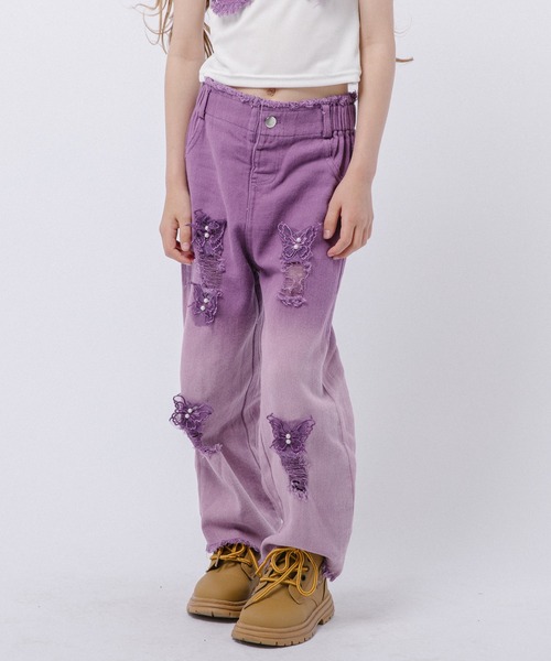 URBAN CHERRY(アーバンチェリー)の「【2点セット】バタフライデザインタンクトップ+グラデーションダメージデニムパンツ(タンクトップ・キッズ・パープル/ピンク/ブルー・110cm/120cm/130cm/140cm/150cm/160cm)」の17枚目の写真