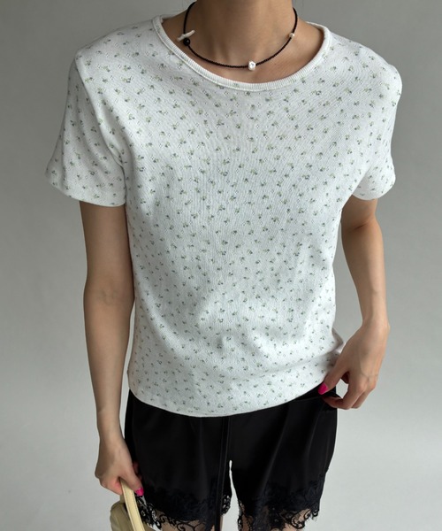 FUULLY STUDIO(フーリィーステューディオ)の「パターンメッシュハーフスリーブTEE(Tシャツ/カットソー・レディース・グレー/ホワイト・FREE)」の1枚目の写真