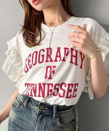 フリルスリーブロゴTシャツ レディース カジュアルトップス