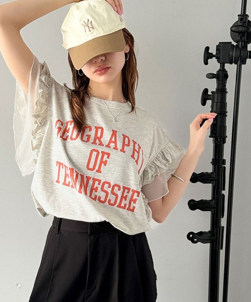 2ly2(トゥーリートゥー)の「フリルスリーブロゴTシャツ レディース カジュアルトップス(Tシャツ/カットソー・レディース・イエロー/グレー/ホワイト・FREE)」の9枚目の写真