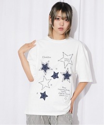 《スターモチーフ×刺繍デザイン》Tシャツ/カジュアル×Y2K/春夏/全2色