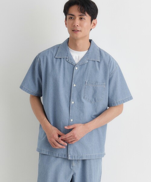 Right-on（ライトオン）の「PLUS ONE(プラスワン)シャンブレー半袖シャツ（シャツ/ブラウス・メンズ・ネイビー/ライトブルー・03/04/05/06）」の3枚目の写真