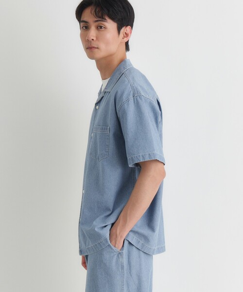 Right-on（ライトオン）の「PLUS ONE(プラスワン)シャンブレー半袖シャツ（シャツ/ブラウス・メンズ・ネイビー/ライトブルー・03/04/05/06）」の4枚目の写真