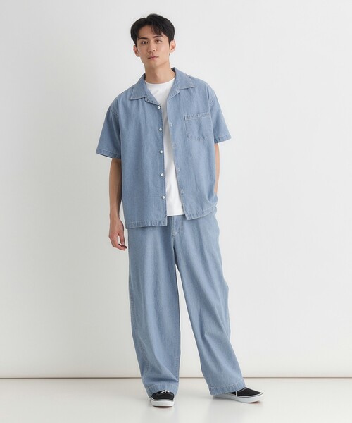 Right-on（ライトオン）の「PLUS ONE(プラスワン)シャンブレー半袖シャツ（シャツ/ブラウス・メンズ・ネイビー/ライトブルー・03/04/05/06）」の6枚目の写真
