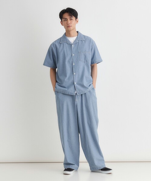 Right-on（ライトオン）の「PLUS ONE(プラスワン)シャンブレー半袖シャツ（シャツ/ブラウス・メンズ・ネイビー/ライトブルー・03/04/05/06）」の7枚目の写真