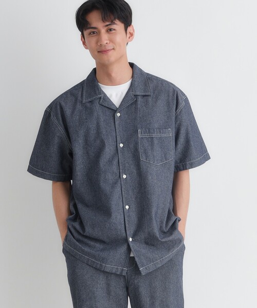 Right-on（ライトオン）の「PLUS ONE(プラスワン)シャンブレー半袖シャツ（シャツ/ブラウス・メンズ・ネイビー/ライトブルー・03/04/05/06）」の8枚目の写真