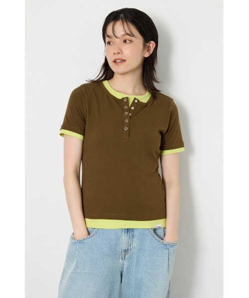 RODEO CROWNS WIDE BOWL(ロデオクラウンズワイドボウル)の「フェイクレイヤードヘンリーTシャツ(Tシャツ/カットソー・レディース・チャコールグレー/ブラウン/グレー×ホワイト/オフホワイト・FREE)」の15枚目の写真