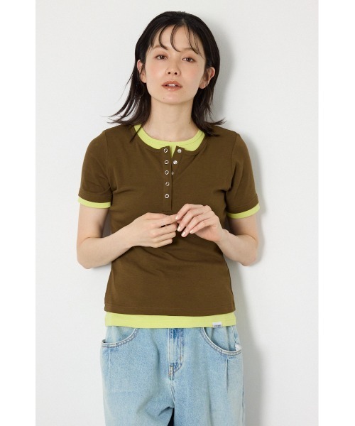 RODEO CROWNS WIDE BOWL(ロデオクラウンズワイドボウル)の「フェイクレイヤードヘンリーTシャツ(Tシャツ/カットソー・レディース・チャコールグレー/ブラウン/グレー×ホワイト/オフホワイト・FREE)」の16枚目の写真