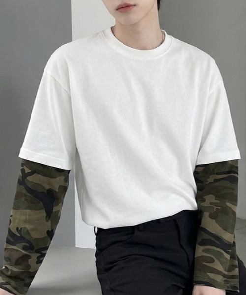 B.R.U(ブル)の「迷彩ドッキングトップス(Tシャツ/カットソー・メンズ・ブラック/ホワイト・FREE)」の2枚目の写真