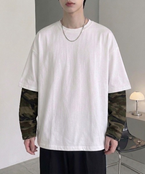 B.R.U(ブル)の「迷彩ドッキングトップス(Tシャツ/カットソー・メンズ・ブラック/ホワイト・FREE)」の3枚目の写真