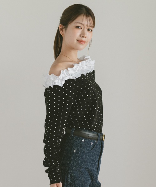 VANNIE U(ヴァニーユー)の「フリルワンショルダーカットソー(Tシャツ/カットソー・レディース・ブラック×ホワイト/ブラック・FREE)」の10枚目の写真
