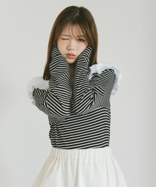 VANNIE U(ヴァニーユー)の「フリルワンショルダーカットソー(Tシャツ/カットソー・レディース・ブラック×ホワイト/ブラック・FREE)」の20枚目の写真