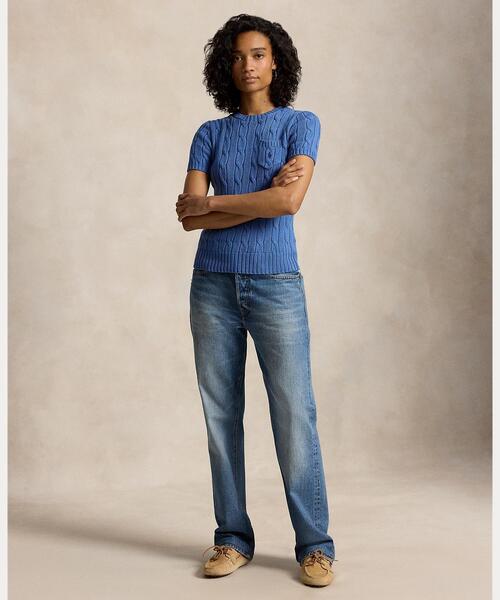 POLO RALPH LAUREN(ポロ ラルフ ローレン)の「ケーブルニット コットン ショートスリーブ セーター(ニット/セーター・レディース・ブルー・S/M/XS/L)」の6枚目の写真