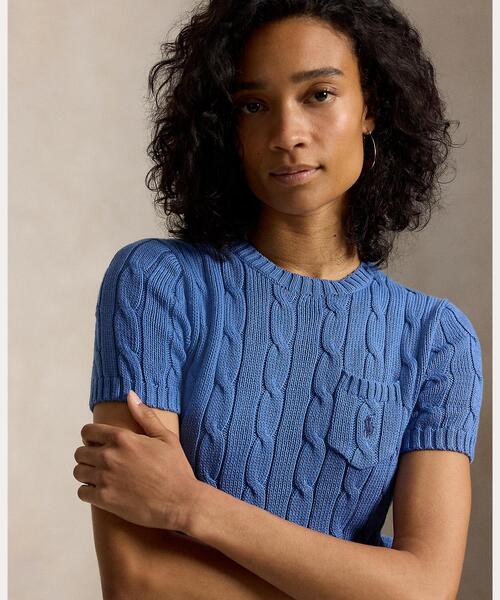 POLO RALPH LAUREN(ポロ ラルフ ローレン)の「ケーブルニット コットン ショートスリーブ セーター(ニット/セーター・レディース・ブルー・S/M/XS/L)」の4枚目の写真