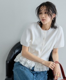 裾フリル付き半袖カーディガン