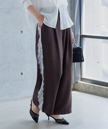選べるサイズ さらとろ麻調 レースドッキングワイドパンツ