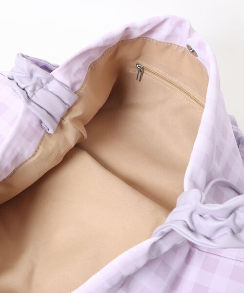 Mignonjour(ミニョンジュール)の「Mignonjour/くしゅくしゅチェック柄巾着バッグ M2963(ハンドバッグ・レディース・イエロー/パープル・FREE)」の7枚目の写真