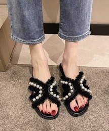 パールミュールサンダル韓国風バレエコア靴