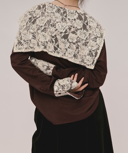 loin nuit(ロワンニュイ)の「spangle lace collar blouse / スパンコールレースカラーブラウス(シャツ/ブラウス・レディース・バーガンディー/ピンク/アイボリー・FREE)」の1枚目の写真