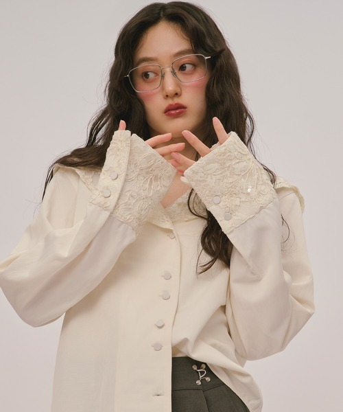 loin nuit(ロワンニュイ)の「spangle lace collar blouse / スパンコールレースカラーブラウス(シャツ/ブラウス・レディース・バーガンディー/ピンク/アイボリー・FREE)」の8枚目の写真