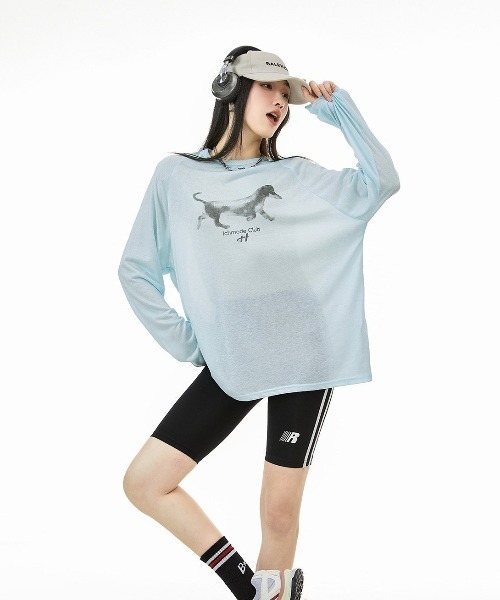 SHEPP（シープ）の「【26年秋冬新作】ドッグ グラフィック ラグラン シアー ロングTシャツ ロンT（Tシャツ/カットソー・レディース・ピンク/サックスブルー/ホワイト・F）」の5枚目の写真